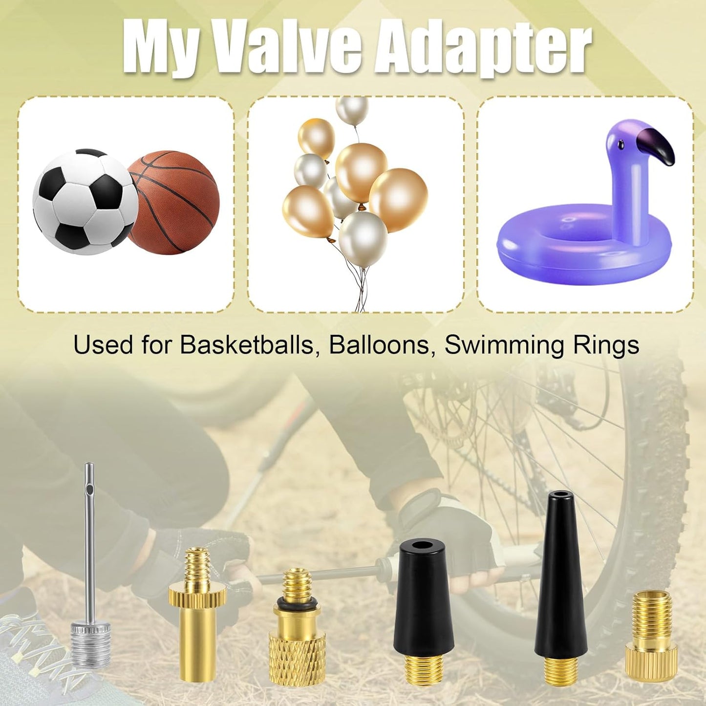 Kit Universal De Adaptadores Para Inflador 9 En 1 — Boquillas De Latón Para Válvula De Bici (Presta/Schrader), Balones, Colchones E Inflables