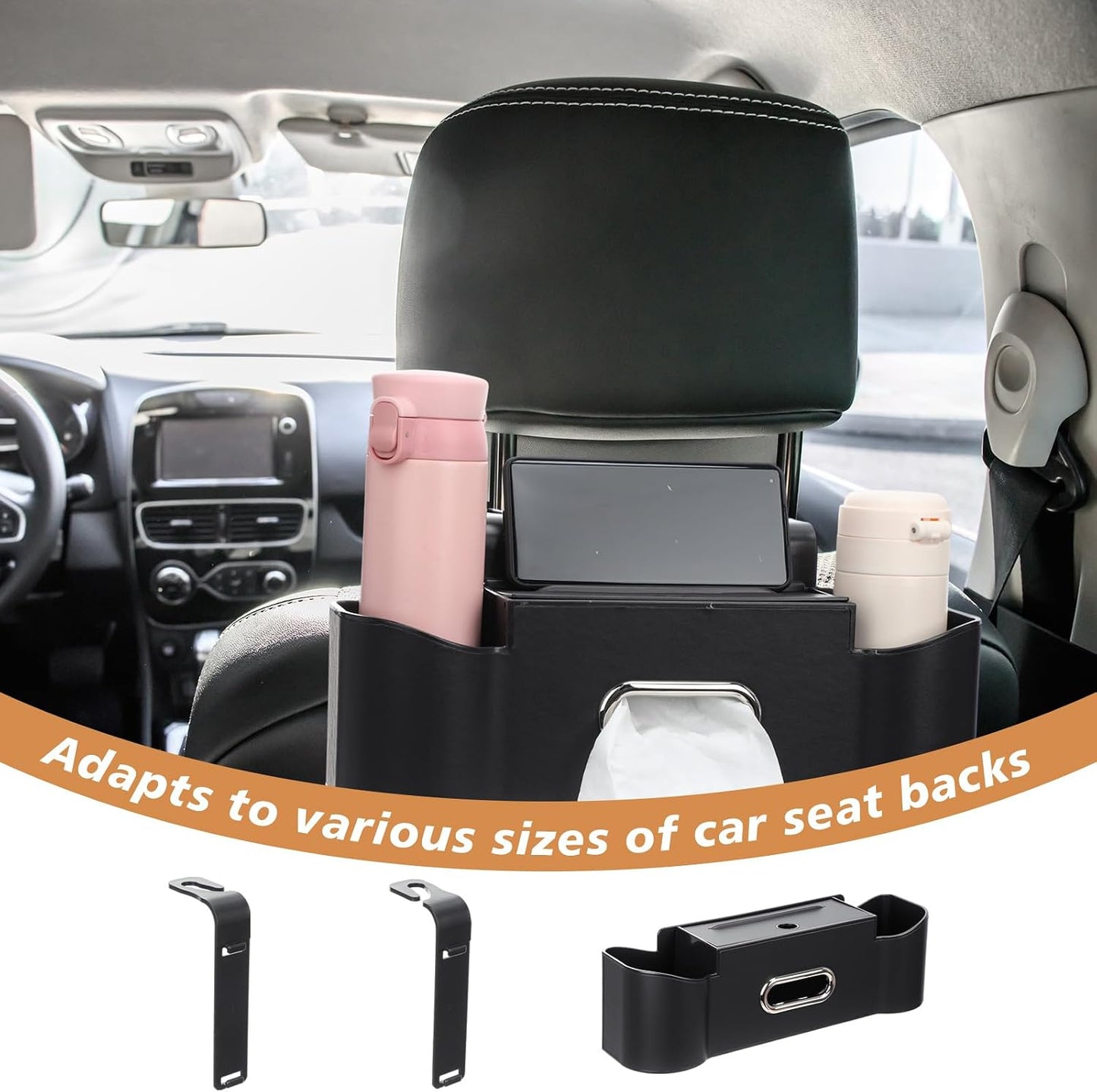 Organizador De Asiento Trasero Para Coche (2 Uds) — Portavasos, Porta-Pañuelos Y Ganchos, Protege El Respaldo