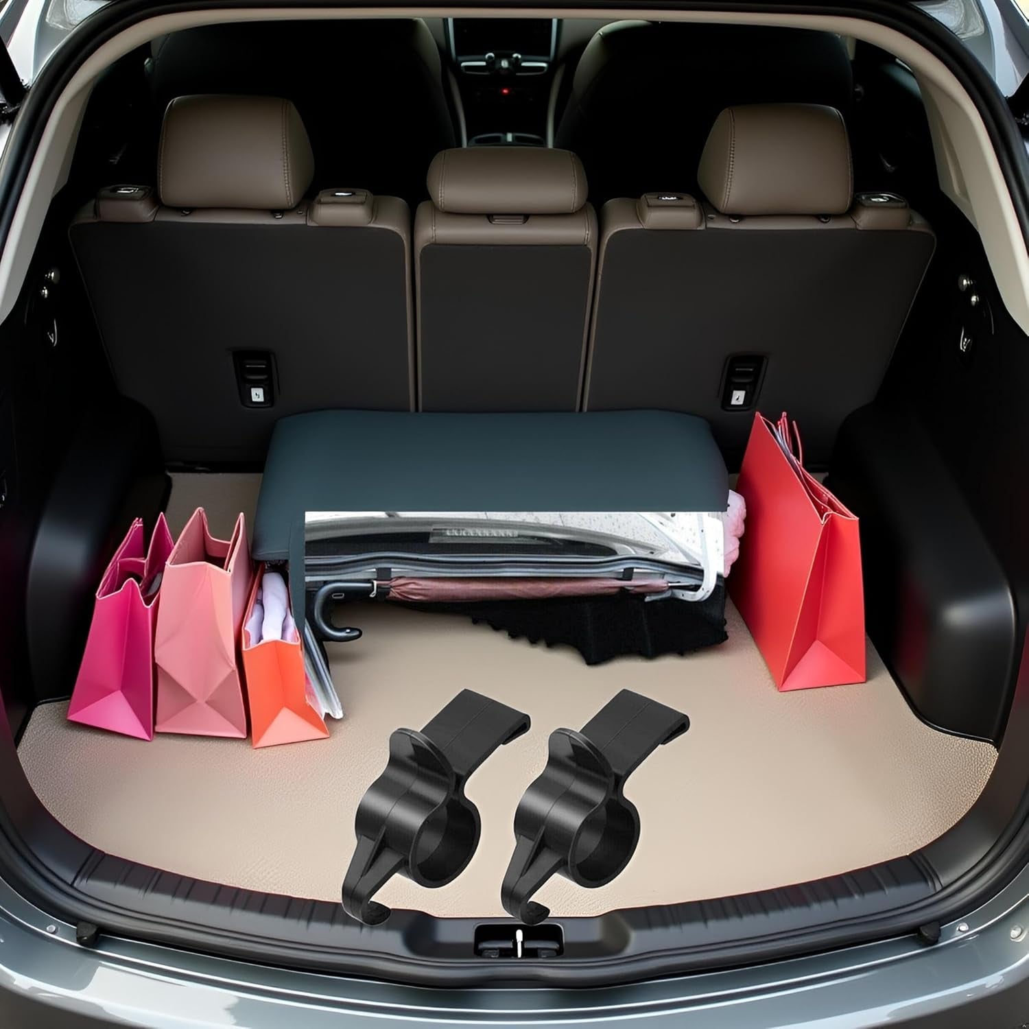 Ganchos De Reposacabezas Para Coche (2 Uds) — Cuelga Bolsas, Mochila O Paraguas, Sin Herramientas
