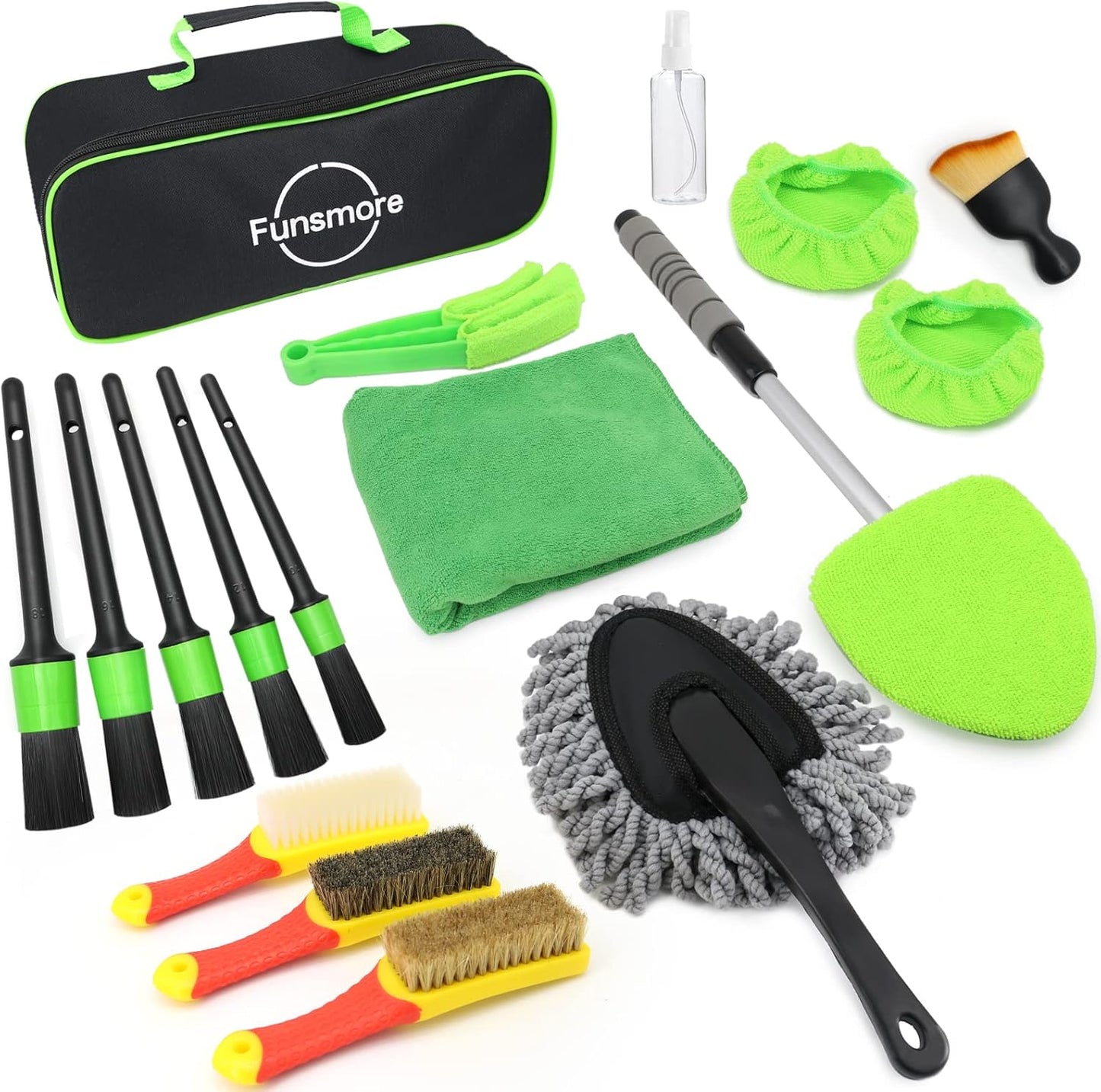 Kit De Detailing Interior Para Coche 18 Piezas — Cepillos Y Toallas Para Rejillas, Tapicería Y Rincones Imposibles