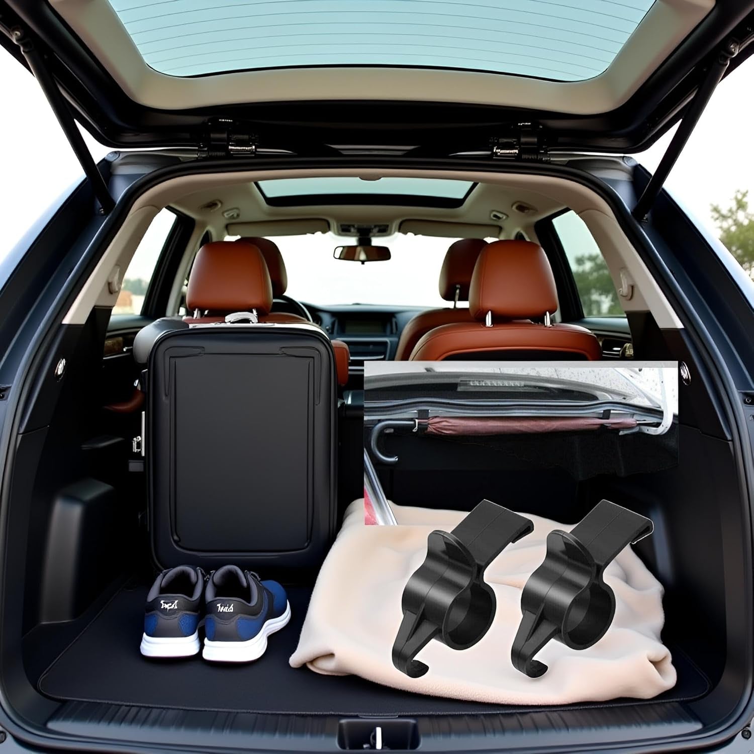Ganchos De Reposacabezas Para Coche (2 Uds) — Cuelga Bolsas, Mochila O Paraguas, Sin Herramientas