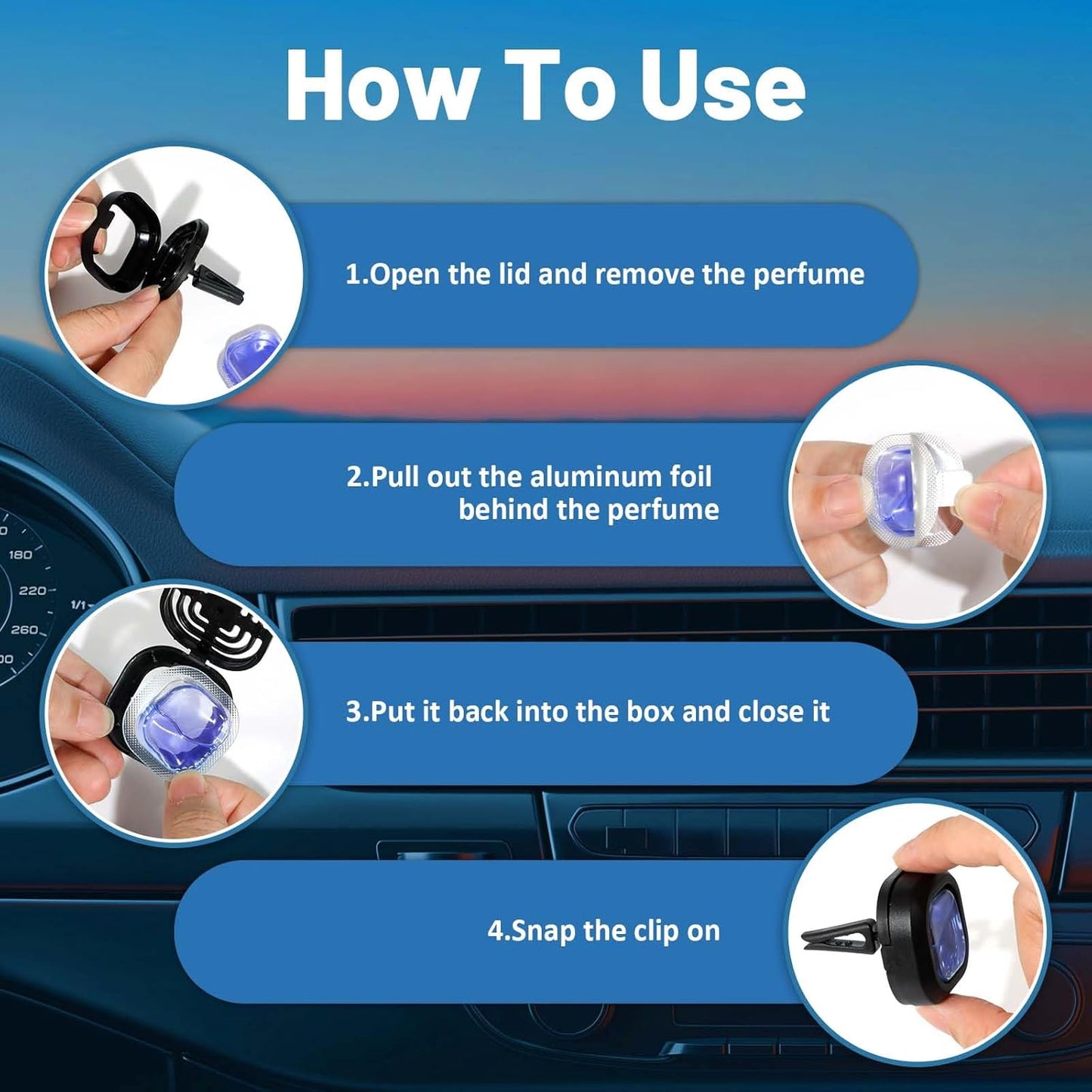 Ambientador De Coche Con 12 Recambios Y 3 Clips De Rejilla — Aroma Duradero Meses, Discreto