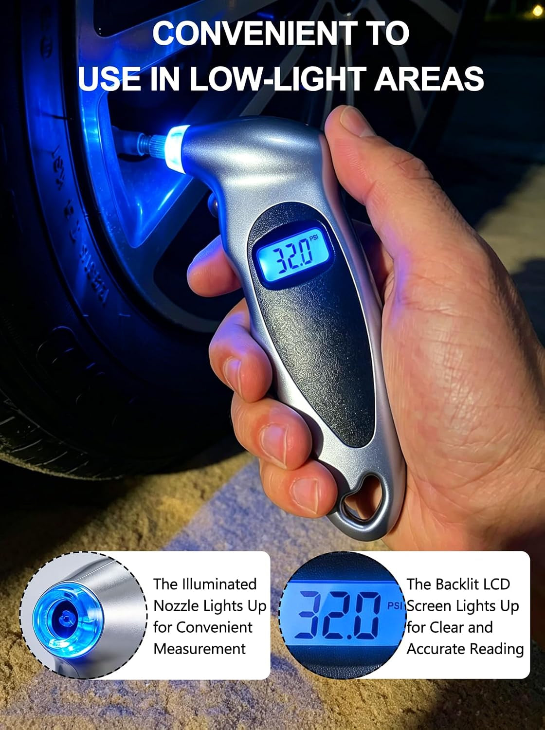 Manómetro Digital De Presión De Neumáticos 150 PSI — Lectura Precisa Con Pantalla LCD Retroiluminada Para Coche, Moto Y Bici