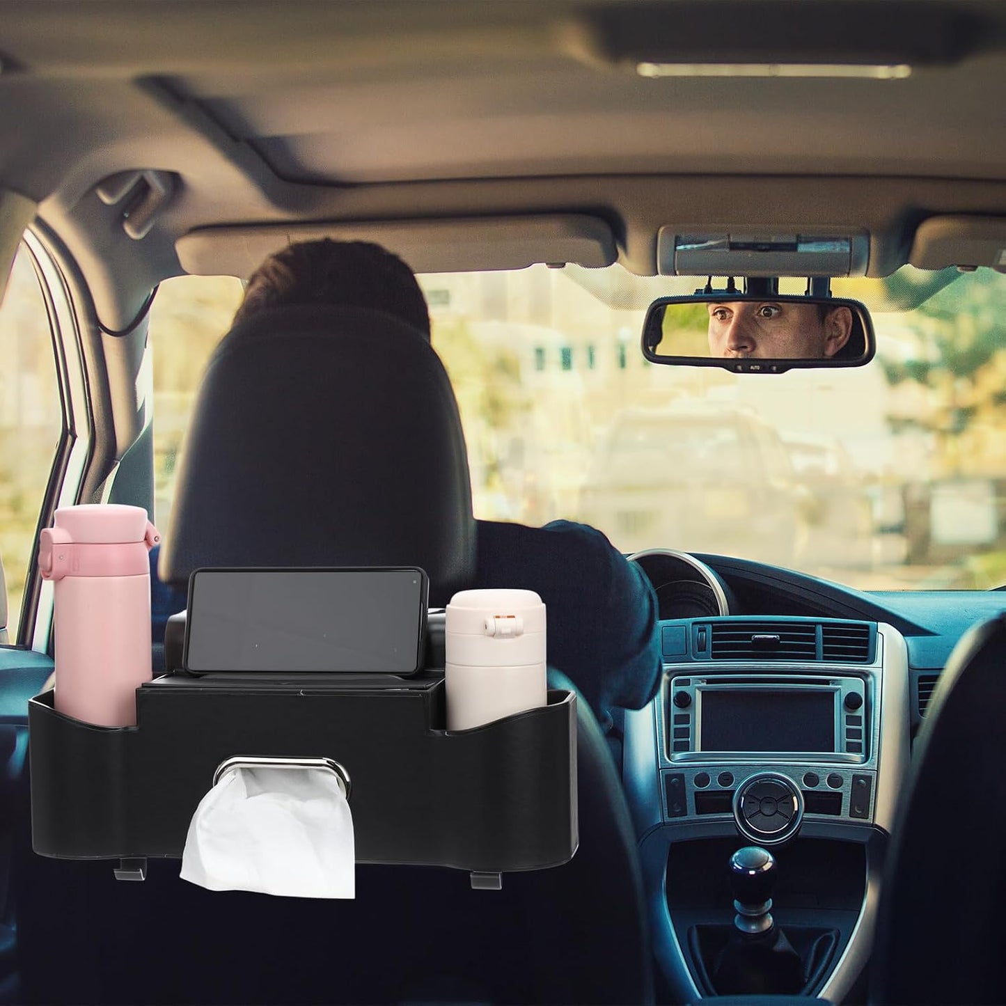 Organizador De Asiento Trasero Para Coche (2 Uds) — Portavasos, Porta-Pañuelos Y Ganchos, Protege El Respaldo