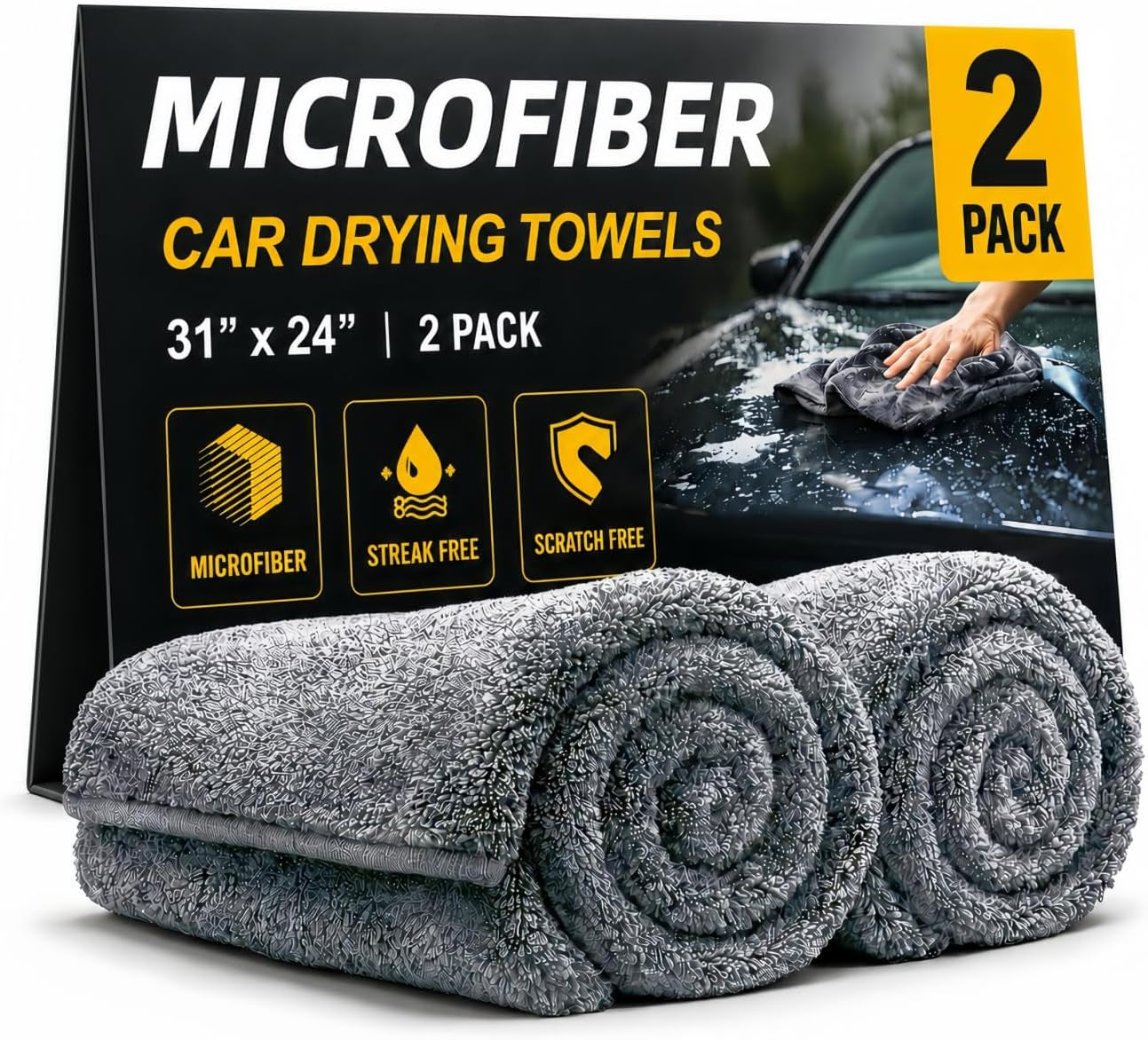 Toallas De Microfibra De Secado Para Coche (2 Uds, Grandes) — Alta Absorción, Sin Pelusas Ni Rayaduras