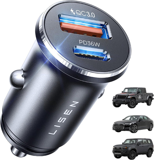 Cargador De Coche USB-C De Carga Rápida — Adaptador De Mechero Con Doble Puerto Para Iphone Y Android