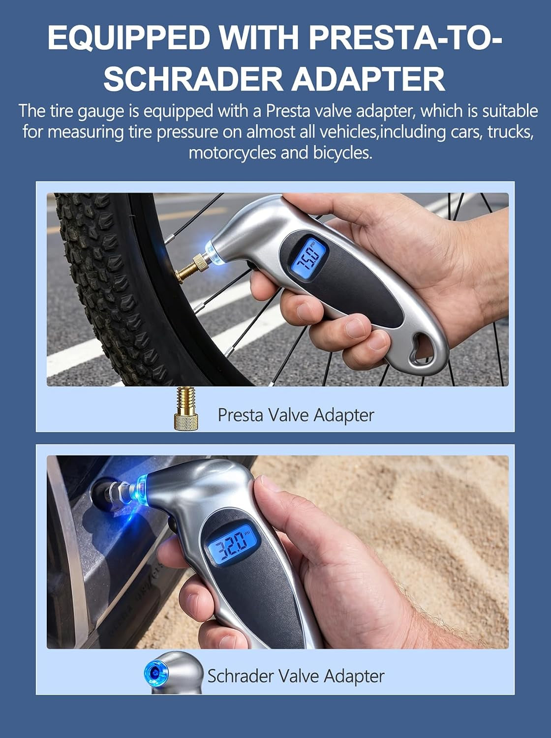 Manómetro Digital De Presión De Neumáticos 150 PSI — Lectura Precisa Con Pantalla LCD Retroiluminada Para Coche, Moto Y Bici