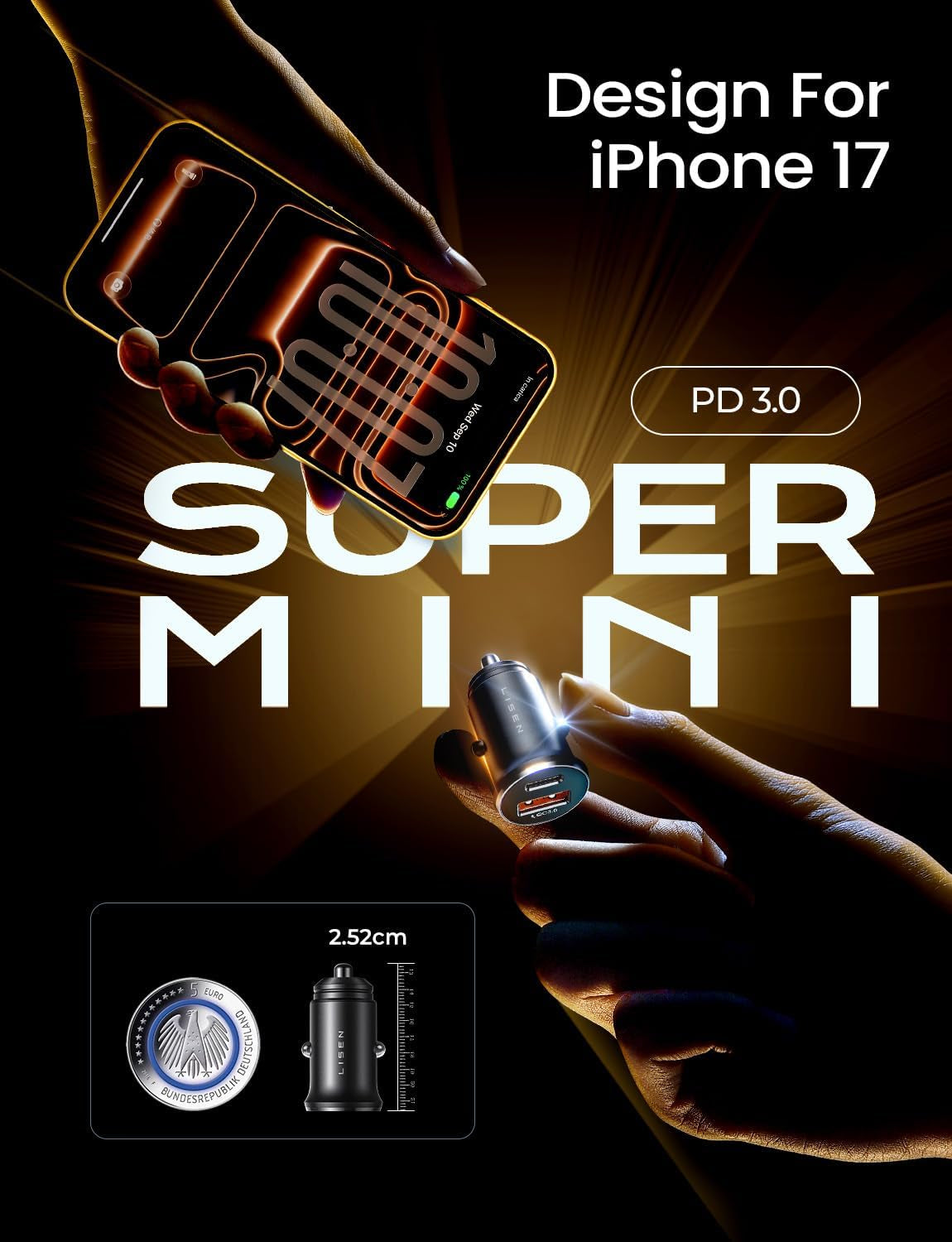 Cargador De Coche USB-C De Carga Rápida — Adaptador De Mechero Con Doble Puerto Para Iphone Y Android